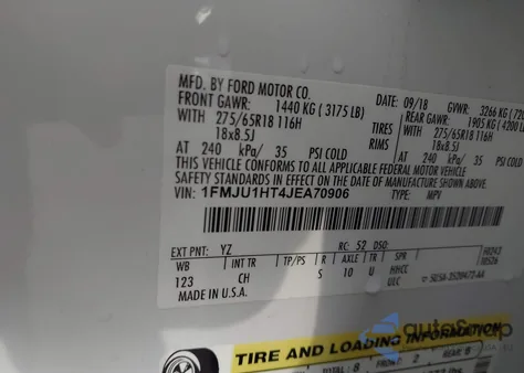 2018 Ford Expedition Xlt z USA, uszkodzony, nr VIN 1FMJU1HT4JEA70906